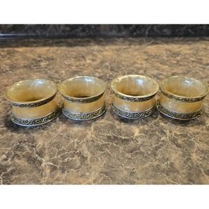 4 Napkin Ring Holders ABALONE SHELL IRIDESCENT PEARLIZED Round‎ Exotic